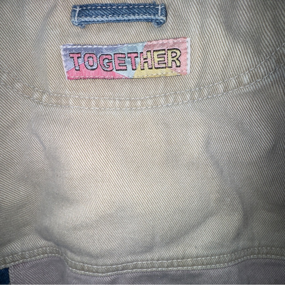 Vintage 90s TOGETHER! Jean Jacket Size Small Cotton Patchwork Unisex Streetwear - Picture 7 of 9